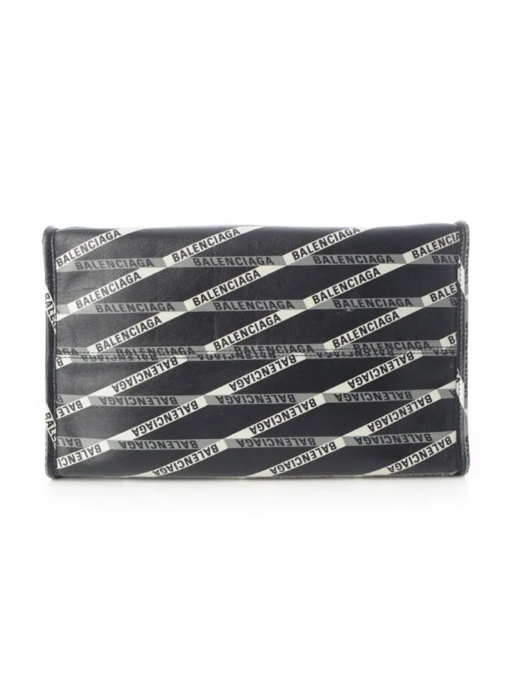 Balenciaga Calf Paper Leather Logo Striped All Over Pattern Tote Black